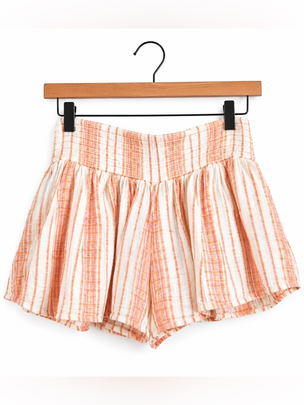 Free People Striped Smocked Ruffle Shorts Size M